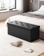 GLAXYFUR 43" Storage Ottoman Bench, Folding Ottoman with 2 Dividers, Black | End of Bed Bench, PU Leather Foot Rest, Storage Chest for Living Room, Bedroom and Entryway