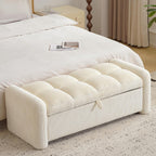 Oversized Corduroy Ottoman Bench with Storage, Upholstered End of Bed Bench for Bedroom, Ottoman Foot Rest for Living Room, Beige