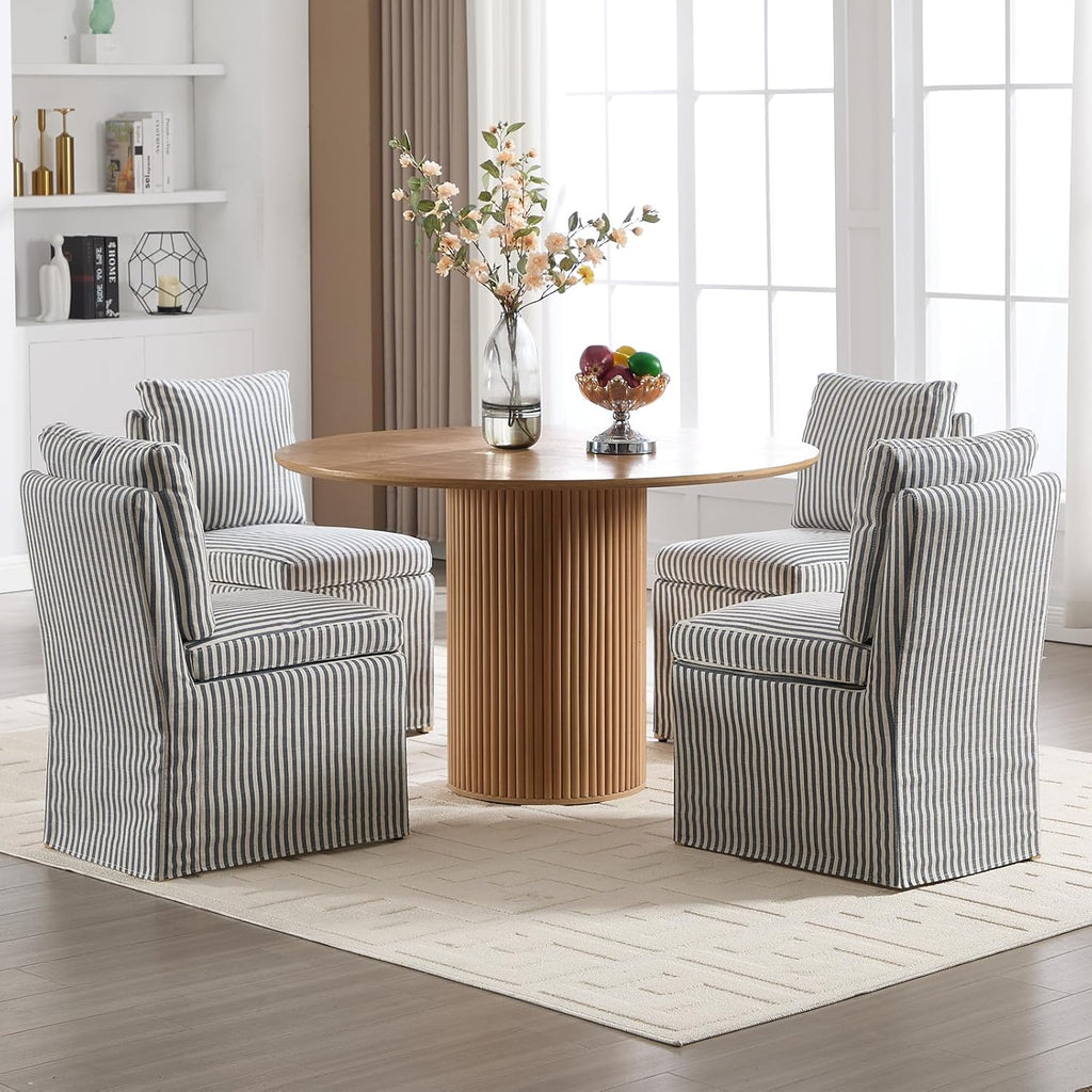 Kmax Slipcovered Dining Chairs Set of 2, Modern Upholstered Armless Kitchen Chair, Accent Single Sofa Chair for Diningroom Livingroom, Blue Stripe