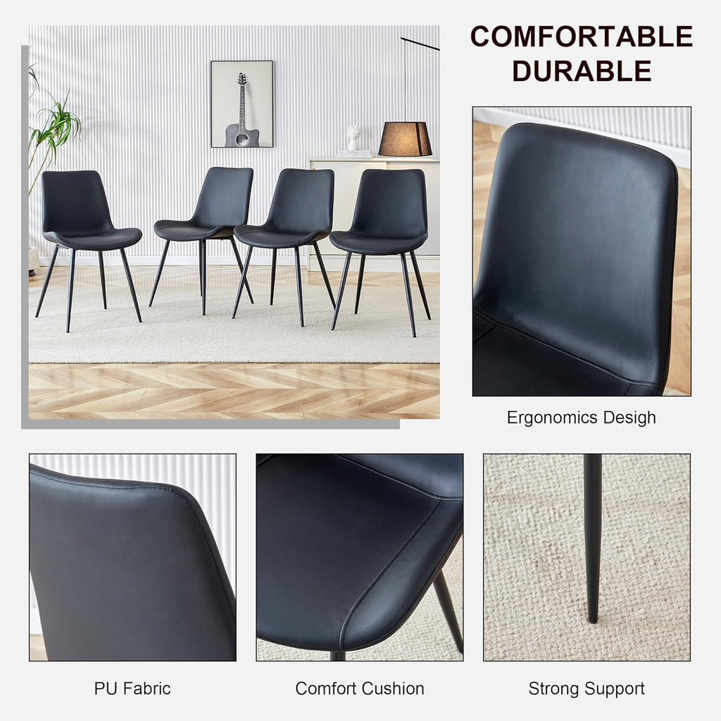63"-79" Expandable Dining Table Set for 8, Wood Rectangle Dining Table and 8 Black PU Chairs, Sturdy Black Legs,Suitable for Home,Kitchen Dining Room,Easy Assemble and Clean