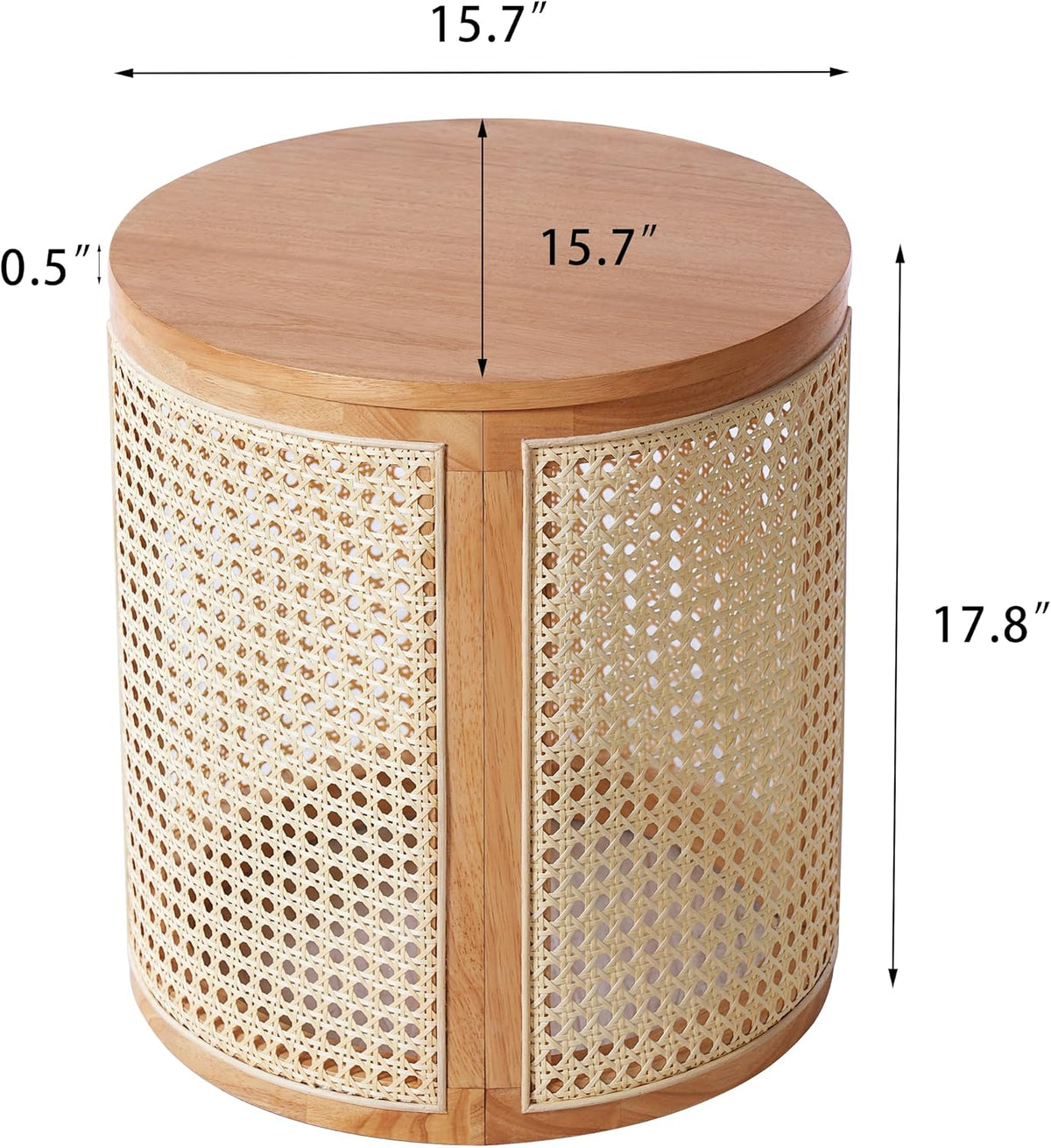 Christopher Knight Home Aurl 15.70" Round End Table, Hollow Woven Side Table, Small Rubber Wood Nightstand, Rattan Woven Tea Desk, Round Wood Tabletop, Chic Home Deor Desk, Easy Assembly, Natural