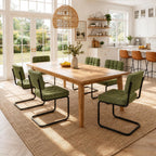 Mid-Century Modern Dining Chairs Set of 4 with Metal Legs, Green | Upholstered Chenille Cantilever Dining Chairs with Ergonomic Backrests, Armless Design, Padded Seats for Dining Room