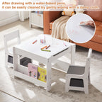 GABHX Kids Table and Chair Set, 3 in 1 Wooden Activity Table with Bookshelves and Storage Drawer, 2 in 1 Detachable Tabletop Construction Play Table Set for Drawing, Reading