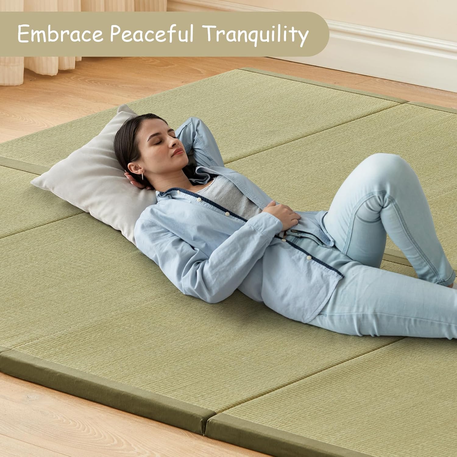 HAGiHARA Japanese Tatami Mat, Folding Rush Grass Floor Mattress | Extra Long Pile Plush Surface Creates a Soft and Cozy Home Space