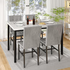 Hooseng Dining Room Table Set 5 Piece Dining Table Set Marble Dining Table 4 Chair Dining Table Set for Kitchen Living Room Breakfast Small Spaces (White & Grey)