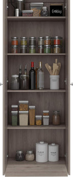 Multistorage Kitchen Pantry 70,8 inches H with Five Interior Shelves, Light Grey White