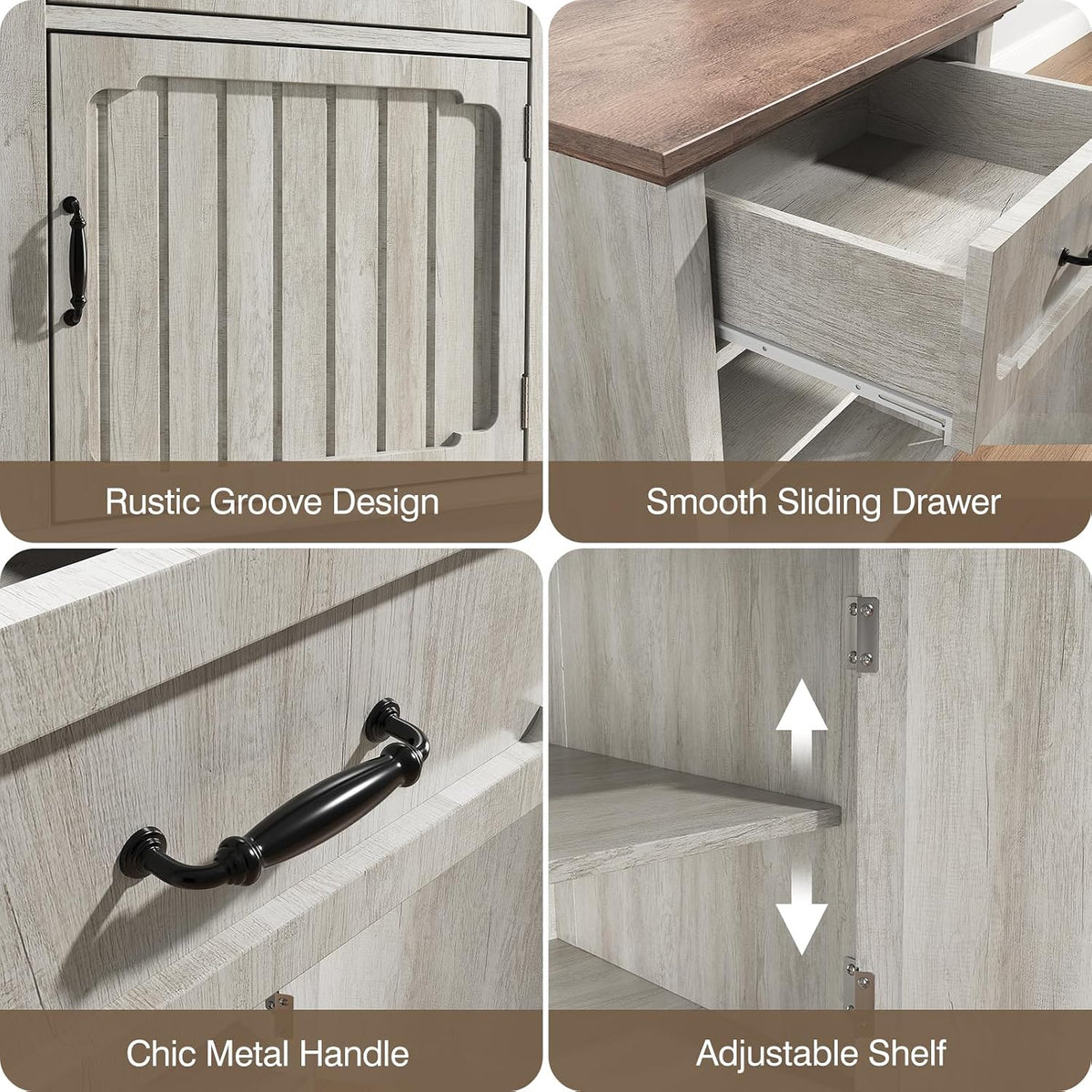 Halitaa Nightstands Set of 2 with Charging Station, White Oak | Bedside Table with Large Drawer, Side Table with Storage Cabinet and Adjustable Shelf, Farmhouse End Table for Bedroom