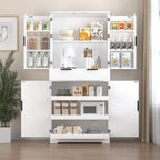 Tall Freestanding Pantry with Grooved Doors – MDF Storage Unit with 3 Pull-Out Drawers and 6 Spice Racks for Kitchen, Entryway, or Dining Room (White)
