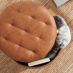 Ornavo Home 18" Round Storage Ottoman with Lid, Holds 300 lbs, Cognac | Faux Leather Tufted Fabric; Foot Rest Stool & Vanity Chair For Living Room, Bedroom Or Entryway