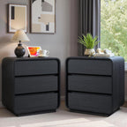 Standifurno Black Curved Night Stand Set of 2 with Charging Station, 25" Tall Wood Bedside Table Nightstand with 3 Storage Drawers, Mid Century Modern End Table for Bedroom, Office