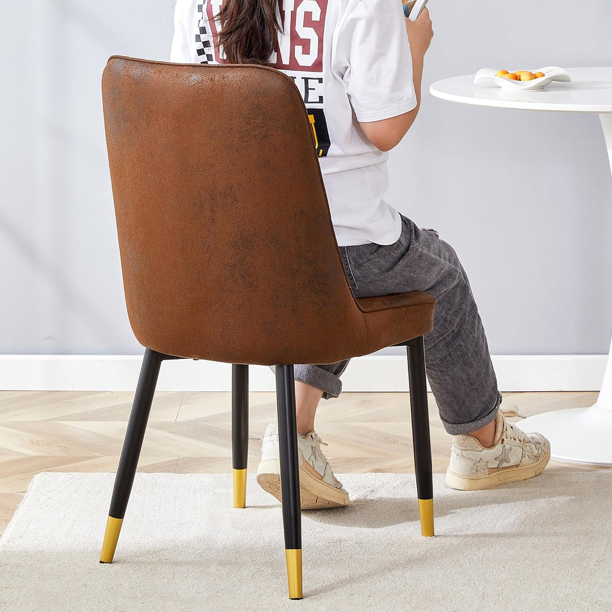 Dining Chairs Set of 8，Modern Dining Chairs, Equipped with Suede Nap Backrest Cushions and Metal Legs, Suitable for Restaurants, Kitchens, and Dining Room Chairs
