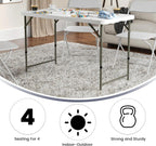 Flash Furniture 4-Foot Bi-Fold Granite White Plastic Folding Table | Lightweight, Easy Storage, Commercial Grade, Carrying Handle