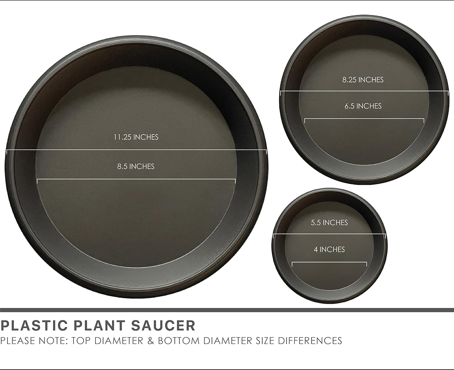 Plant Saucer 6 Pack Drip Trays Planter Pot Base Heavy Duty Plastic Drainage Tray for Indoor Houseplants Outdoor Garden 5 inch 8 inch 11 inch 3 Sizes 2 Each Round (Brownish Black)
