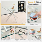 36 inch Square Glass Dining Table, Modern Dining Table for 4, Square Kitchen Table with Tempered Glass Top & Silver Chrome Metal Legs for Dining Room, Living Room, Apartment, Small Space