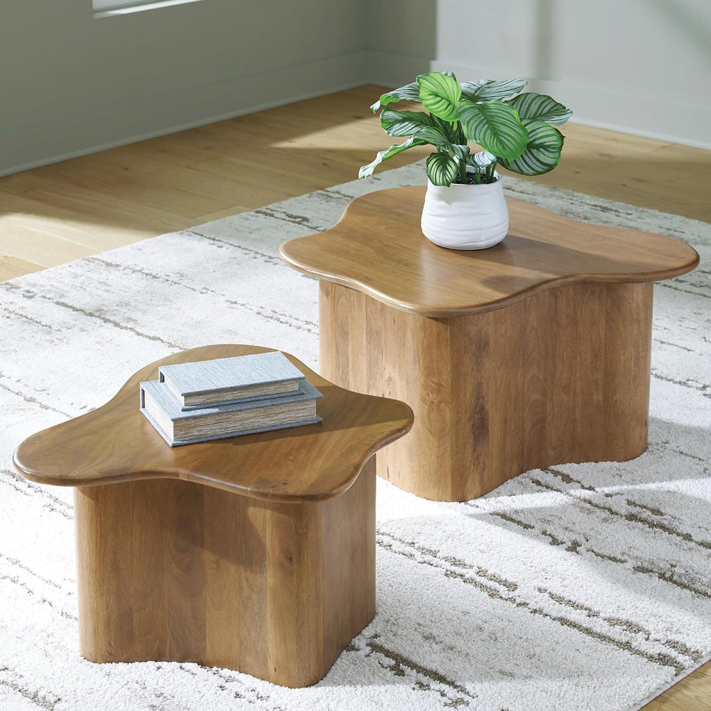 Signature Design by Ashley Solid Mango Wood Nesting Coffee Table Set of 2 | Solid mango wood, Organic modern pedestal tables, Living room use, Abeford Series