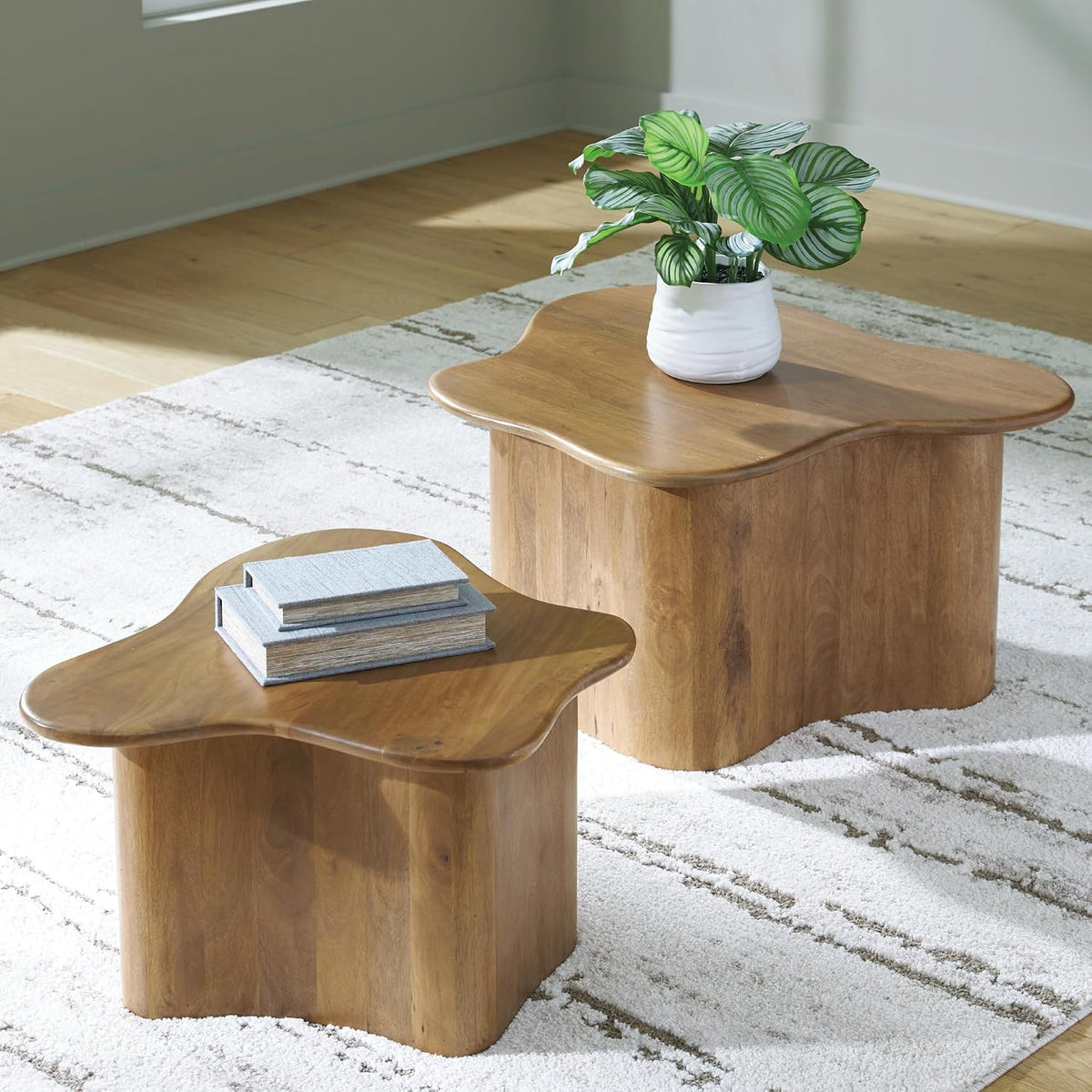 Signature Design by Ashley Solid Mango Wood Nesting Coffee Table Set of 2 | Solid mango wood, Organic modern pedestal tables, Living room use, Abeford Series