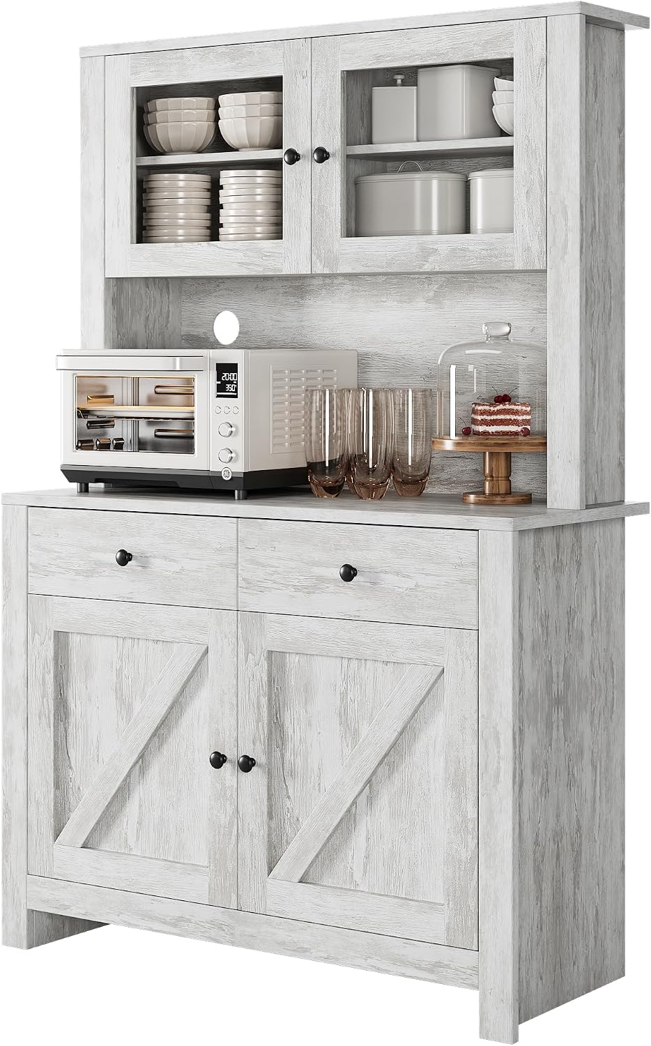Contemporary Kitchen Pantry Cabinet – Freestanding Hutch Buffet Cupboard with Adjustable Shelves, Tall Organizer for Dining Room or Home – Grey