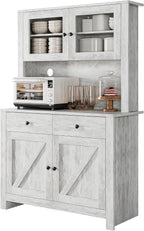Contemporary Kitchen Pantry Cabinet – Freestanding Hutch Buffet Cupboard with Adjustable Shelves, Tall Organizer for Dining Room or Home – Grey