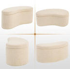 Zesthouse Storage Bench for Bedroom End of Bed, 39.4" Small Curved Entryway Ottoman Bench, Beige Linen Fabric Bench Seat for Living Room Hall Mudroom, Modern Upholstered Coffee Table Crescent Shape