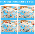 IDEALHOUSE Height-Adjustable Kids Table & Chairs Set (5-Piece) - Activity Table with 4 Chairs, Graffiti-Style Writable Desktop, Non-Slip Legs, Easy-Wipe Surface, Ages 2-10, Blue