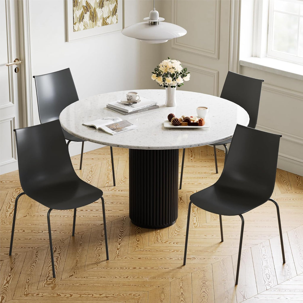 KISLOT Dining Chairs Set of 4, Plastic Outdoor Dining Room Chairs with Metal Legs, PP Anti-UV Stackable Patio Chairs with Ergonomic Back & Curved Seat for Kitchen Swimming Pool, Easy Assembly, Black