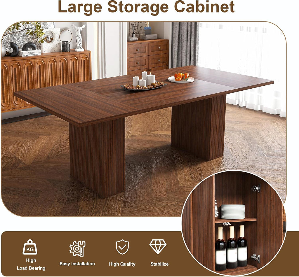 78.74" Dining Table Set for 8 with Storage Cabinet, Large Rectangular Dining Table Set with 8 Upholstered Chairs, 9 Piece Walnut Dining Room Table and Chairs Set for Big Family