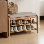 YESWOOD Solid Wood Shoe Bench Assembled, Shoe Rack Bench with Cushion for Entryway, Living Room, Bedroom, Hallway, 31.49“ x 11.81” x 17.71", Nature+Gray