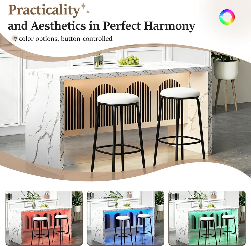 59IN Large Imitation Marble Dining Table, Suitable for 4-6 People, Modern Kitchen Island with LED Lights, Marble Stripes, Easy to Clean, Suitable for Kitchens, Dining Rooms, and Living Rooms