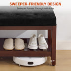 HUBSON 44" Entryway Shoe Bench, Upholstered End of Bed Bench with Solid Wood Shelf, Button Tufted Shoe Bench for Bedroom, Hallway, Living Room, Dark Grey