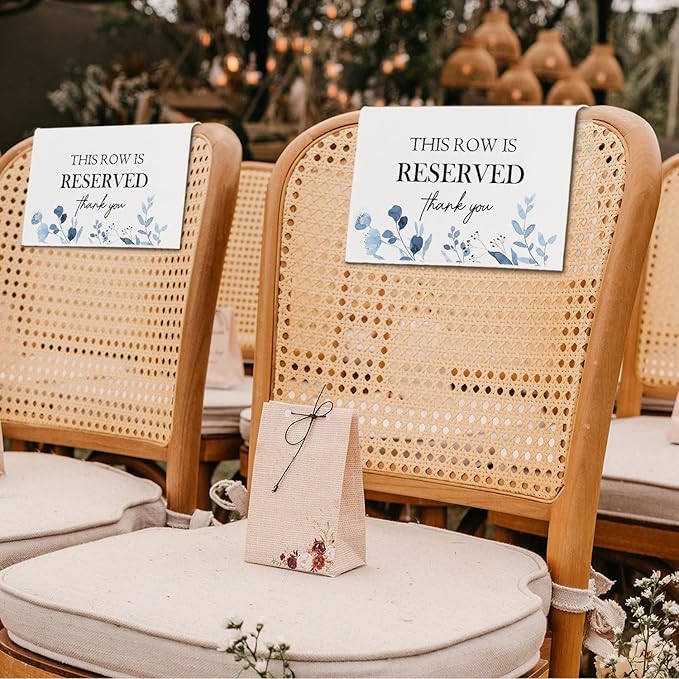 Reserved Seating Chair Signs, This Row Is Reserved Pew Cloths Seating Placeholder for Church Pews, Wedding Decorations for Reception Parties Celebrations Event Meetings (Dusty Blue, 4 PCS)
