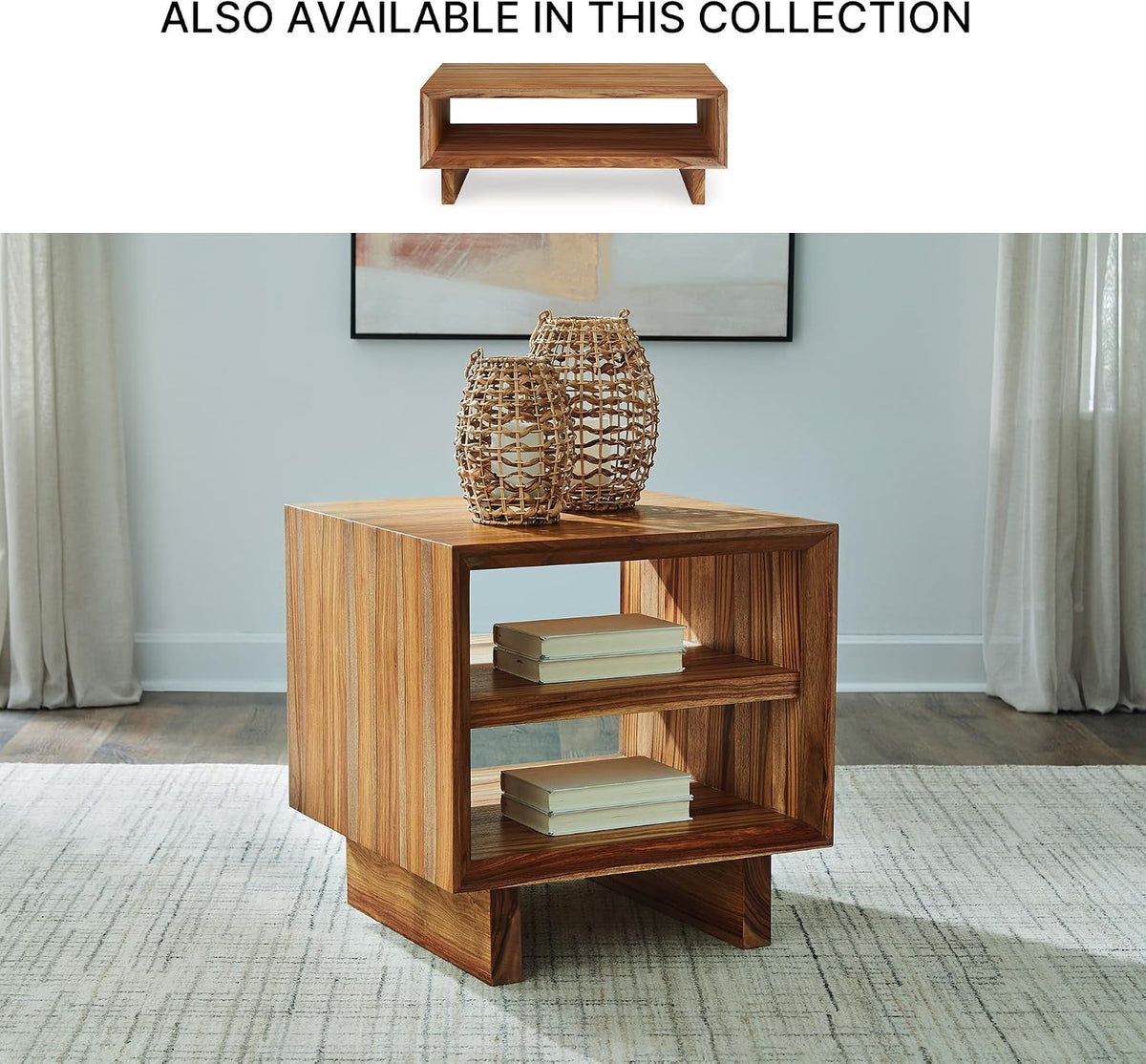 Signature Design by Ashley Dressonni Rustic End Table with 2 Open Shelves, Light Brown