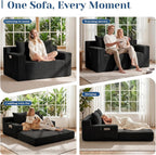 Convertible Sofa Bed,Small Couch & Loveseat,Pull Out Couch Bed for Small Spaces,Premium Luxe Corduroy Folding Floor Futon Sleeper with Side Pocket & 2 Pillows, No Assembly Required