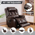 EDILLY XL Large Genuine Leather Lift Chair Recliner for Elderly, Dual Motor with Massage and Heating,with Double Lumbar Cushion and Extended Footrest,USB Port and Remote,Seat Width 26"(Brown)