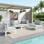 NICESOUL 4 Piece Patio Aluminum Furniture Set, 29" Oversized Wide Deep Seats Outdoor Sectional Sofa, 500 lbs Heavy Duty Modular Conversation Set for Balcony, Porch, Backyard and Poolside, Light Grey