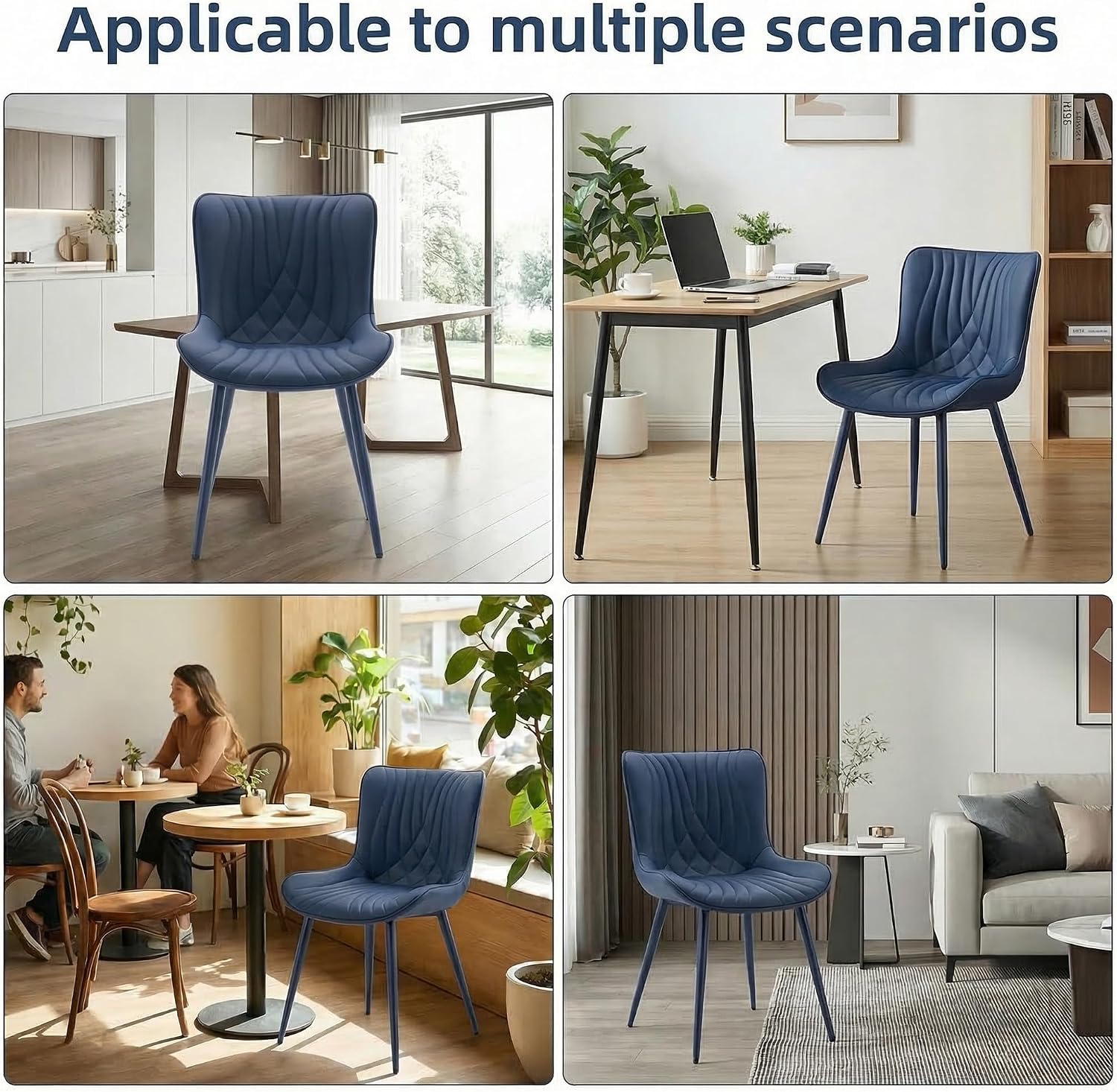 Kidol & Shellder Dining Chairs Set of 2, Mid Century Modern Kitchen Chairs with Metel Legs, PU Leather Upholstered Side Chair for Dining Room, Living Room, Lounge, Restaurant, Navy Blue