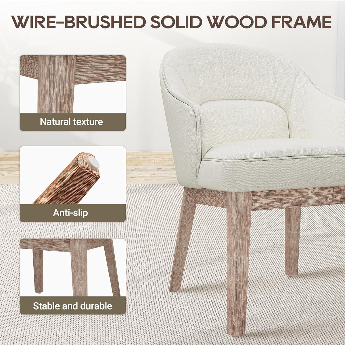 MALOL Dining Chairs Set of 6 with Lumbar Support,Fabric Upholstered Kitchen Chairs with Wooden Legs,Beige