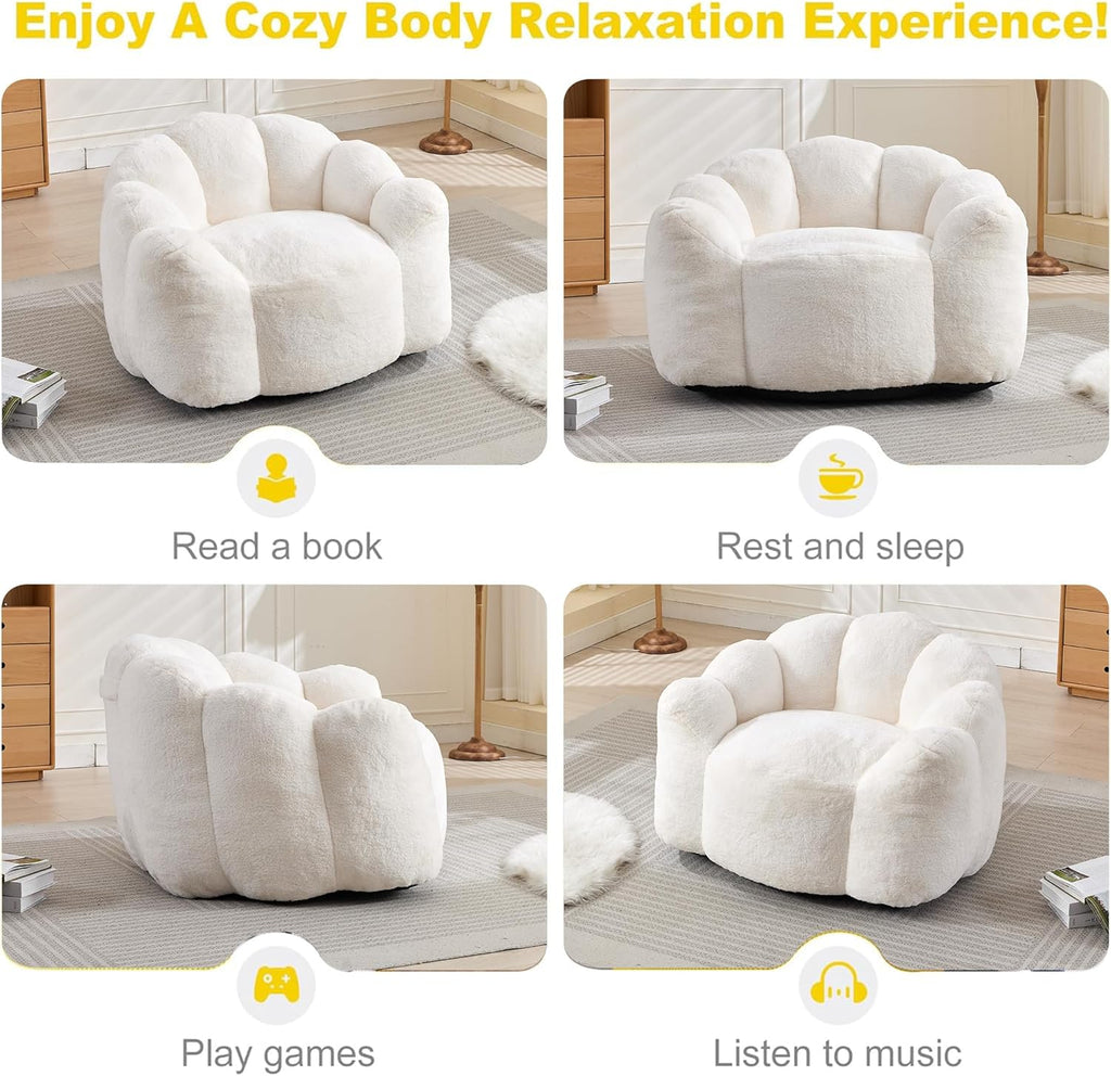 Bean Bag Chair for Adults, Floral Shaped Bean Bag Single Sofa, Ultra Soft Faux Fur Floor Sofa, Oversize Reading Chair for Living Room,Bedroom, Study, Beige,