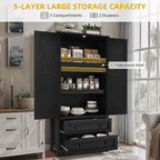 DWVO Farmhouse Kitchen Pantry Cabinet, 64.5" Tall Storage Cabinet with 2 Drawers and Adjustable Shelves, Versatile Storage for Living Room, Dining Room or Hallway, Oak Black