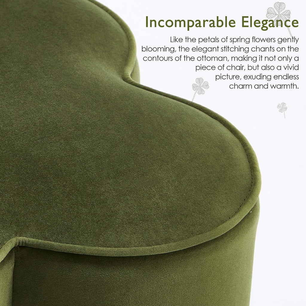 Olive Green Velvet Ottoman Set of 2, Modern Small Vanity Stool | Multi-Functional Ottoman Stool, Footrest for Couch, Flower Footstool for Makeup Room, Entryway and Living Room