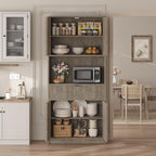 IDEALHOUSE Tall Storage Cabinet, 70" Kitchen Pantry Cabinet with Doors, Fluted Kitchen Hutch Cupboard with Microwave Shelf & Drawer, Freestanding Cupboard for Dining Room, Living Room, Gray