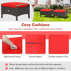 ORALNER Outdoor Ottoman, Set of 2 Rattan Footstools, All-Weather Wicker Foot Stools w/Removable Cushions, Patio Footrest Extra Seating for Porch, Poolside, Garden, Deck, Easy Assembly (Red)