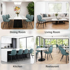 Leather Dining Chairs Set of 6, Mid Century Modern Dining Chairs Upholstered Kitchen Dining Room Chairs with Metal Legs Adjustable Feet for Living Room Lounge Restaurant, Comfortable Seat, Green