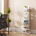 TUTOTAK Narrow Bookshelf, 8-Tier Bookcase, Spine Book Shelf for Small Space, Corner Standing Shelf for Living Room, Office, Study, Entryway, White BS06BW008