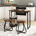 GOFLAME 3-Piece Dining Table Set, Wooden Industrial Kitchen Table and 2 Stools with 2-Tier Storage Shelves and Metal Frame, Space Saving Dinette Set for Living Room, Breakfast Nook, Rustic Brown