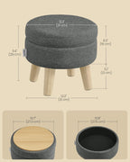 SONGMICS Storage Ottoman, Foot Stool, Round Ottoman with Padded Seat, Foot Rest with Wood Legs, Small Table, for Hallway, Living Room, 12.2 Inches, Linen-Look Fabric, Slate Gray ULOM514GN01