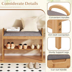 Giantex Shoe Bench with Flip-Top Storage, Bamboo 2-Tier Entryway Bench with Padded Cushion, Shoe Rack Bench for Hallway, Closet, Foyer, Living Room, Bedroom, Mudroom (with Flip-Top Storage)
