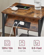 VASAGLE End Table with Charging Station, Set of 2, Small Side Tables