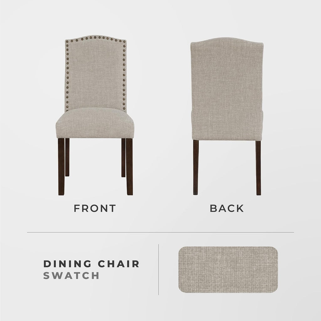 Lexicon Upholstered Dining Chairs Set of 2 - Soft Durable Fabric Armless Arched Back Kitchen Modern Dining Room Chairs for 2, Nailhead Trim Side, Brown Sturdy Wooden Frame, Easy Assembly, Taupe