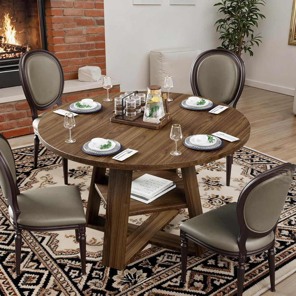 Sannwsg 43 Inch Round Dining Table for 4, Circle Kitchen Tables with Wooden Pedestal Base, Round Kitchen Table for Dining Room, Kitchens, Living Room