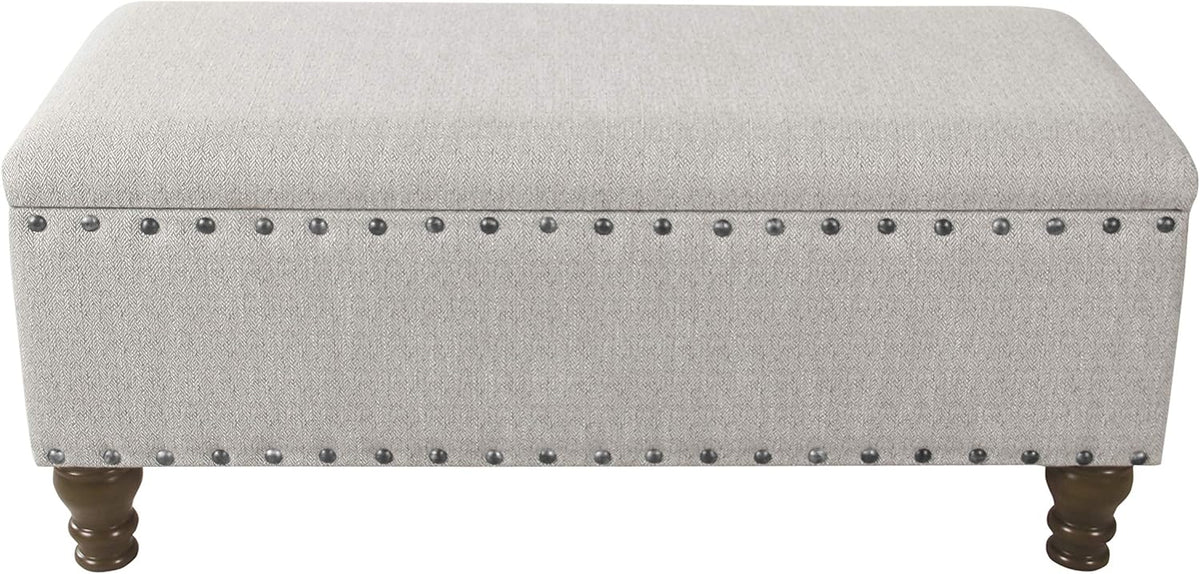 Homepop Home Decor | Upholstered Bench with Nailhead Trim | Large Ottoman with Storage for Living Room & Bedroom | Decorative Home Furniture, Gray Woven